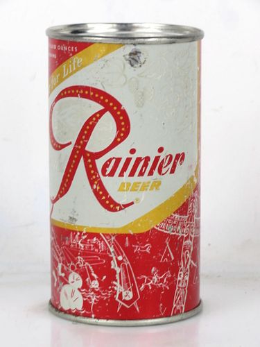 1957 Rainier Jubilee Beer (Cornell Red) 12oz Flat Top Can Seattle Washington