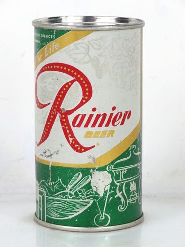 1956 Rainier Jubilee Beer (Dark Spring Green) 12oz Flat Top Can Seattle Washington