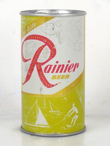 1956 Rainier Jubilee Beer (Dirty Yellow) 12oz Flat Top Can Spokane Washington