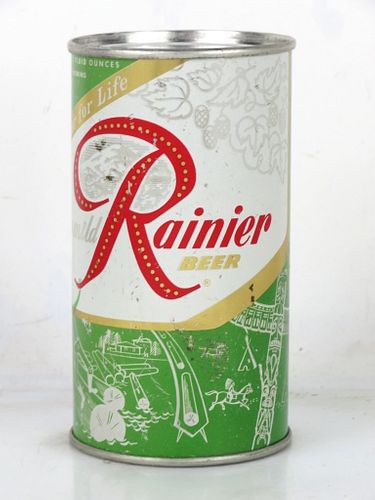 1957 Rainier Jubilee Beer (Mid Green) 12oz Flat Top Can Seattle Washington