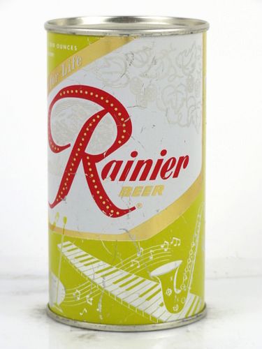 1956 Rainier Jubilee Beer (Mustard Green) 12oz Flat Top Can Spokane Washington