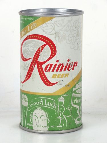 1956 Rainier Jubilee Beer (Muted Green) 12oz Flat Top Can Seattle Washington