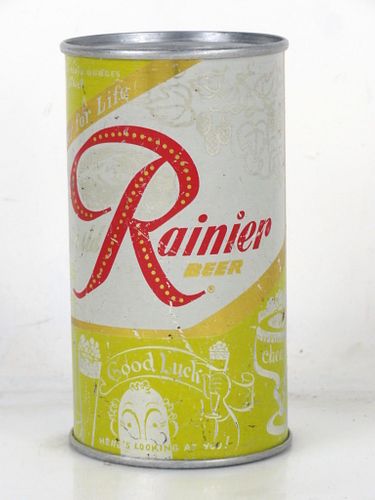 1956 Rainier Jubilee Beer (Olive Yellow) 12oz Flat Top Can Seattle Washington
