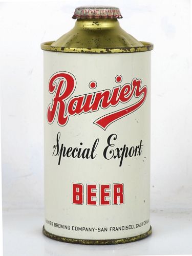 1940 Rainier Special Export Beer (4%) 12oz 180-12 Low Profile Cone Top Can Los Angeles California mpm