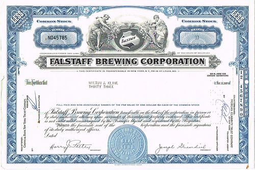 1972 Falstaff Brewing Corp. Stock Certificate Saint Louis Missouri