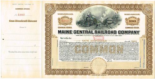 1930 Maine Central Railroad Co. Unissued Common Stock Certificate 