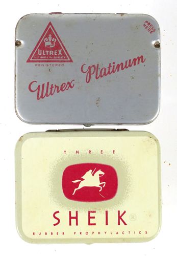 Lot of Two 1960s Condom Prophylactic Tins Sheik Ultrex 