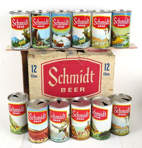 1969 Schmidt Beer Scenic Series 12-Pack With Straight Sided Yellow Band Cans 12oz Ring Top Saint Paul Minnesota