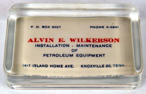 1910 Alvin Wilkerson Petroleum Equipment Paperweight Knoxville Tennessee