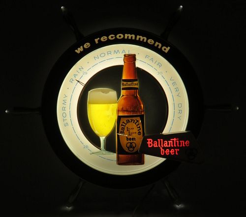 1959 Ballantine Beer Ship's Helm Illuminated Barometer Newark New Jersey
