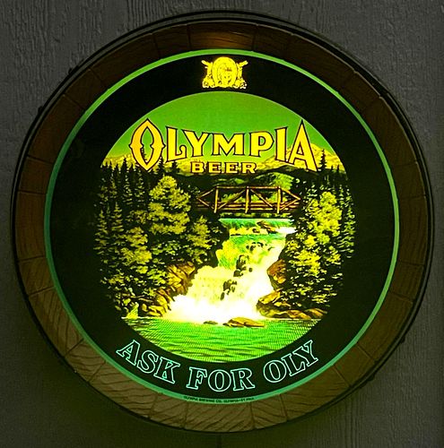 Beautiful 1978 Olympia Beer Barrel-End Waterfall Motion Sign Tumwater Washington