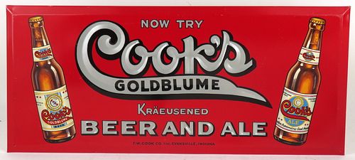 1939 Cook's Goldblume Beer and Ale Tin-Over-Cardboard Sign Evansville Indiana
