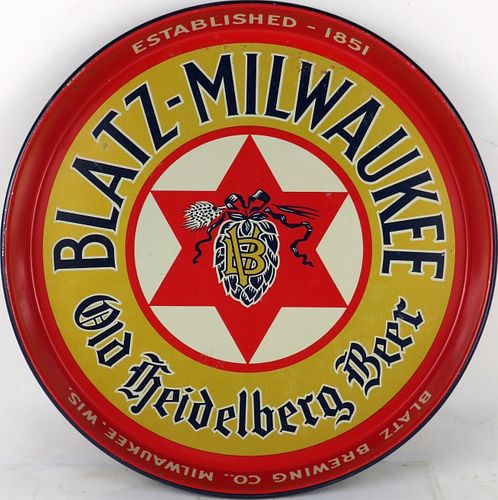 1935 Blatz Milwaukee Beer 12" Serving Tray Milwaukee Wisconsin