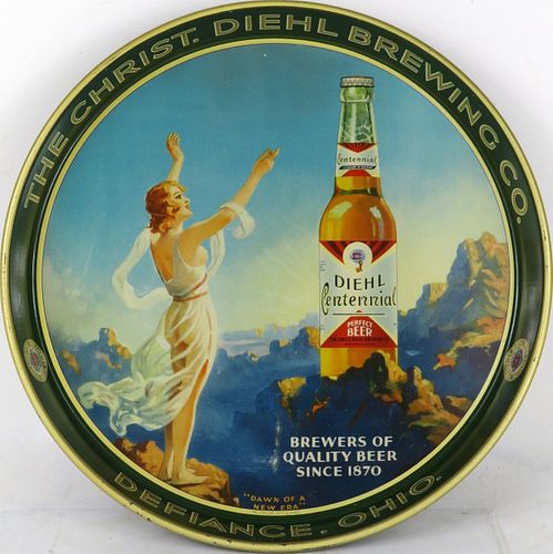 1933 Diehl Centennial Beer 12" Serving Tray Defiance Ohio