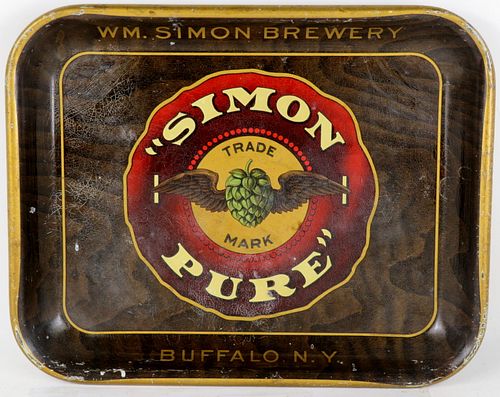 1910 Simon Pure Beer 10½ x 13½" Serving Tray Buffalo New York