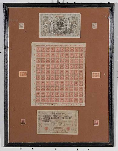 Framed German Stamps and Bank Notes