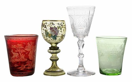 Four Bohemian Glass Vessels