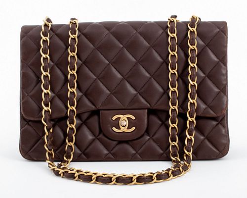 Chanel Quilted Brown Lambskin Front Flap Handbag