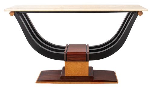 Art Deco Wood Quartz Top Console Table