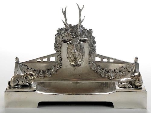 German Silver-Plated Stag Figural