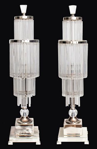 Art Deco Revival Crystal Pendant Table Lamps, Pr