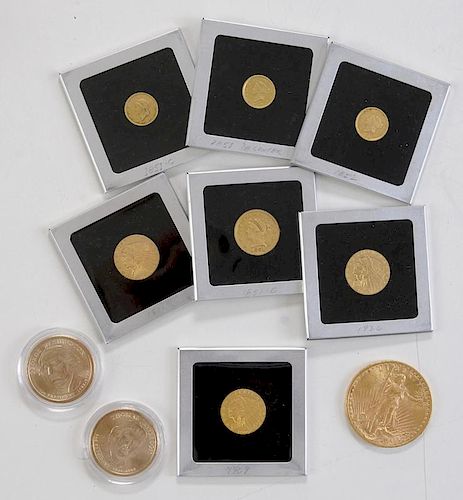 Eight Gold American Coins & Two Others