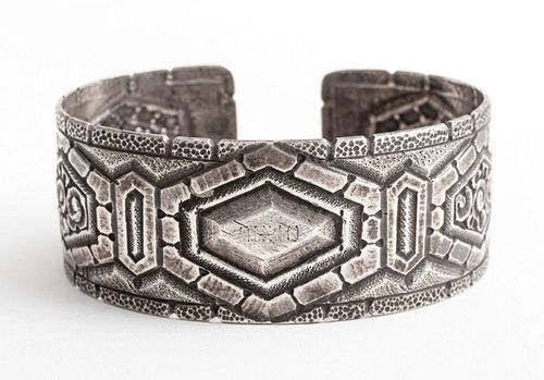 Incised & Hammered Silver Cuff Bracelet
