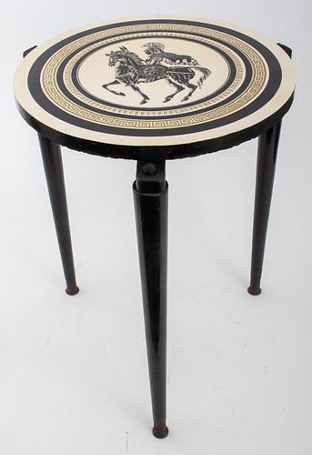 Fornasetti Style Ebonized Wood Side Table