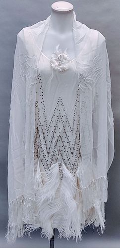 Ralph Lauren 100% Silk, Sequin, Feather Gown