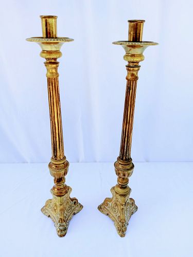 19th Century French 2 Brass Candlestick Holders