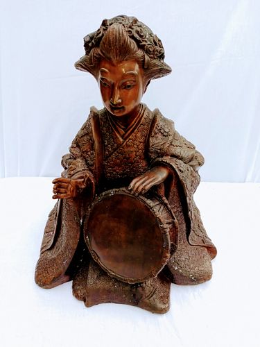 Japanese Bronze Sculpture of Female Musician