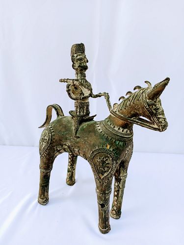 Bhilai Indian Dark Horse and Warrior Bronze Sculpture