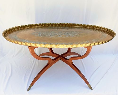 Moroccan Oval Brass Tray Table
