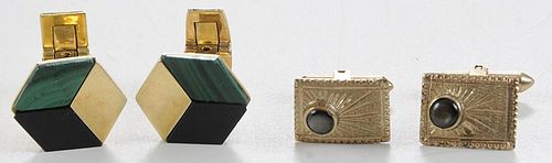Two Pairs Gold and Gemstone Cufflinks