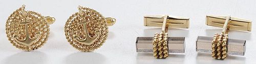 Two Pairs 14kt. Cufflinks with Naval