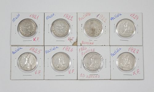 (8) 1920s 50 Kopek Coins.