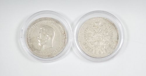 (2) Nicholas II One Ruble Coins.