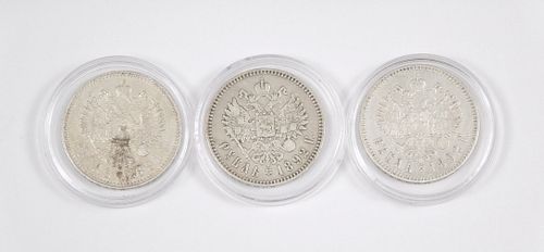 (3) Alexander III One Ruble Coins. 