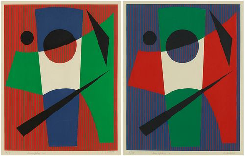 20th Century American School, "Semaphne II" and "Semaphne III," Screenprints in colors on paper. Image: 19.5" H x 15.125" W; Sight: 20.5" H x 16.125" 