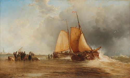 James Webb (1825-1895), "Sands at Scheveningen Hollow," 1873, Oil on canvas laid to canvas, 24" H x 40" W