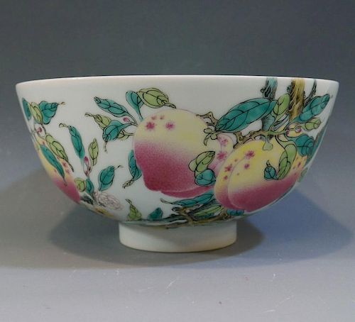 IMPERIAL CHINESE ANTIQUE FAMILLE ROSE PEACH BOWL - YONGZHENG MARK AND PERIOD