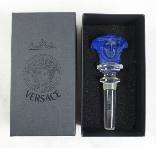 VERSACE Rosenthal "Medusa" Cobalt Blue Crystal Designer Wine Bottle Stopper With Box