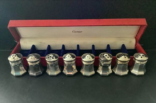 Cartier Signed Sterling salt & pepper shakers with box