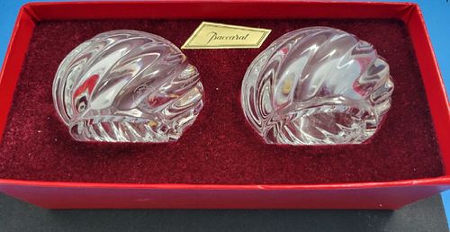 Baccarat Signed Crystal Pair Napkin Rings with Box