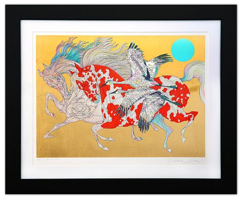 Guillaume Azoulay- Gold Leaf Serigraph on Paper "It Takes Two"