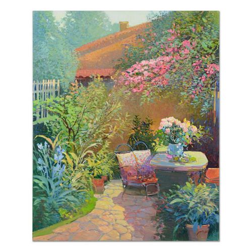 Ming Feng, "Backyard Retreat" Original Oil Painting on Canvas, Hand Signed with Letter of Authenticity.