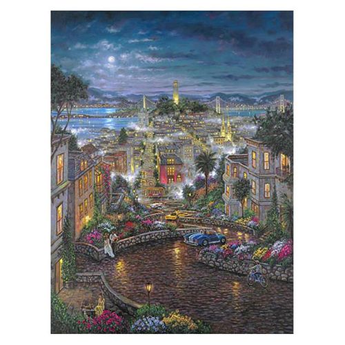 Robert Finale, "Moonlight O Lombard" Hand Signed, Artist Embellished Limited Edition on Canvas with COA.