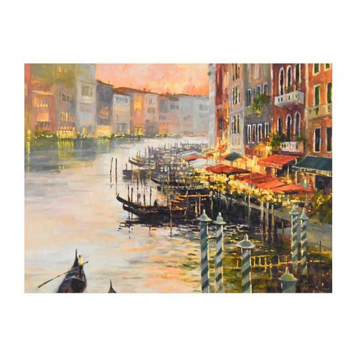 Marilyn Simandle, "Canal at Dusk" Limited Edition on Canvas, Numbered and Hand Signed with Letter of Authenticity.