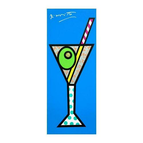 Britto, "Blue Martini" Hand Signed Limited Edition Giclee on Canvas; Authenticated