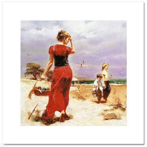 Pino (1939-2010), "Seaside Gathering" Limited Edition on Canvas, Numbered and Hand Signed with Certificate of Authenticity.